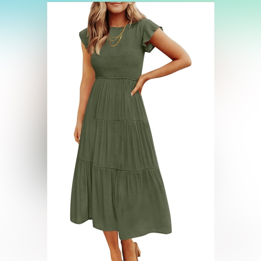 Elegant Olive Green Midi Dress